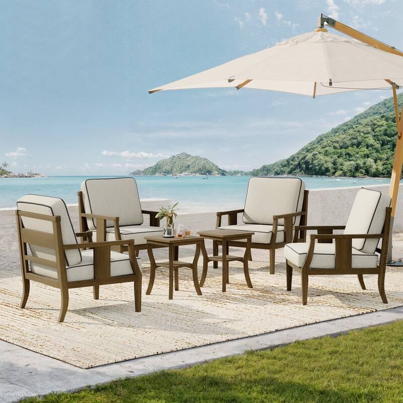 Patio Conversation Sets with Side Table(Set of 6) - Light Camel/Brown - Brown Wood