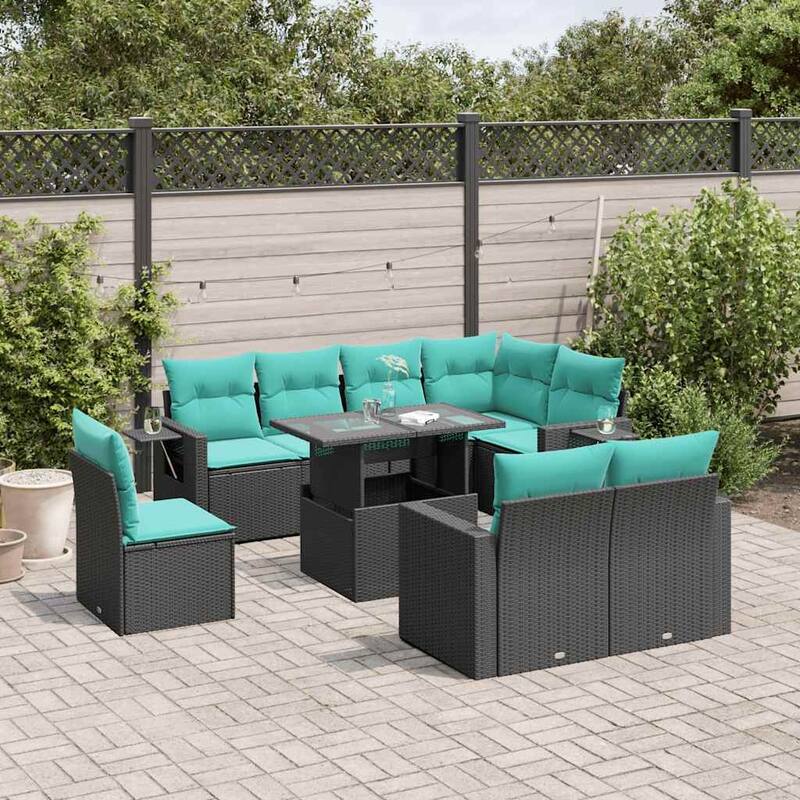 vidaXL Patio Sofa Set with Cushions Table and Couches 6/9 Piece Poly Rattan - 24.4 x 24.4 x 27.2 - Black without storage