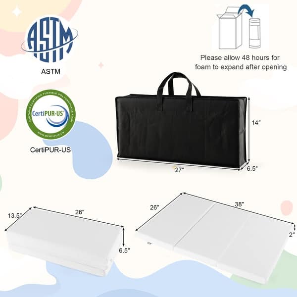 Portable Tri-fold Pack and Play Mattress Pad with Gel-Infused Memory Foam - 38" x 26" x 2"