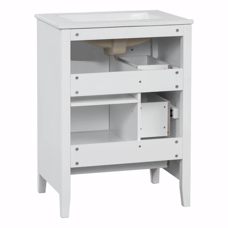 24-Inch Bathroom Vanity with Storage, Adjustable Shelf, Removable Dividers
