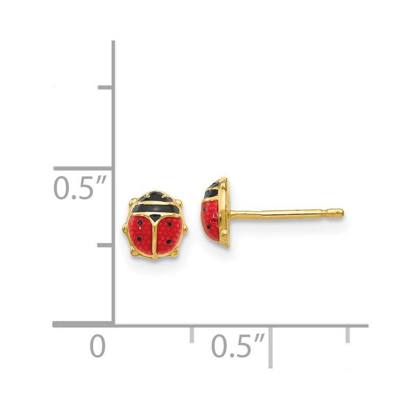 Curata 14k Yellow Gold Girls Small Enameled Ladybug Stud Earrings (6mm)