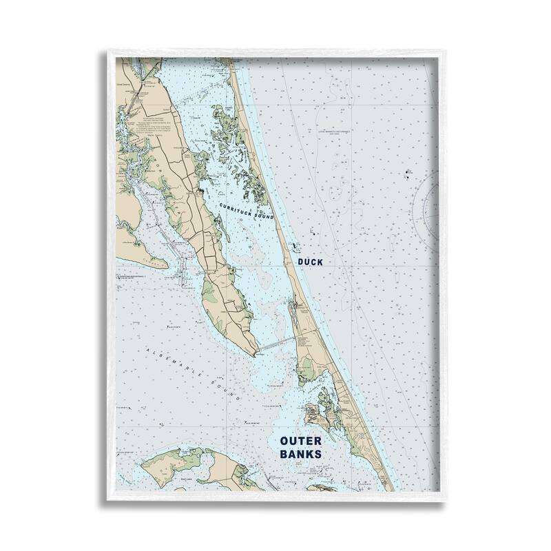 Stupell Outer Banks North Carolina Cartography Nautical Map Framed Wall Art - 11 x 14 - White