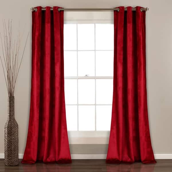 slide 2 of 15, Porch & Den Lapeyrous Velvet Solid Room Darkening Window Curtain Panel Set 38"W x 84"L - Red