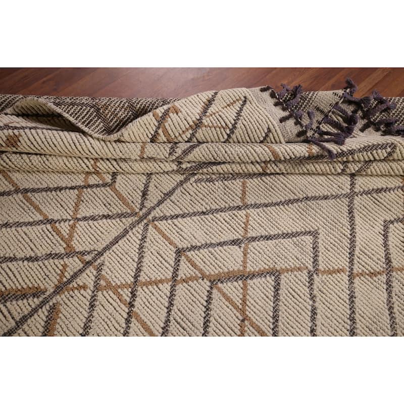 All-Over Trellis Geometric Moroccan Area Rug Handmade Wool Carpet - 8'0"x 12'9"