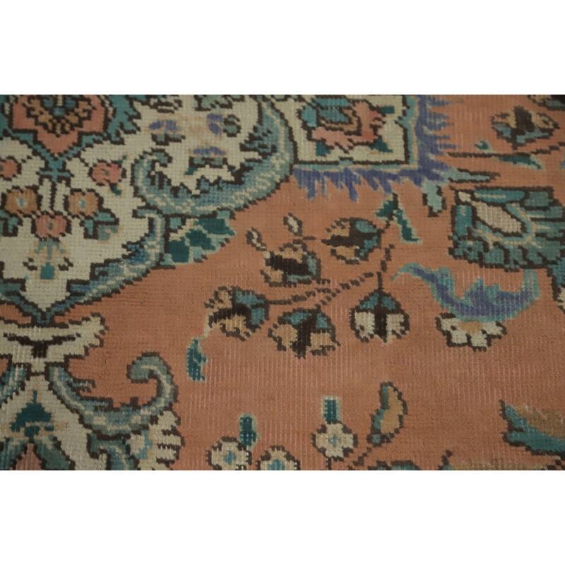 Hand Knotted Oriental 100% Wool Carpet Traditional Floral Oranges & Rust Tabriz Area Rug - 9' 7'' X 6' 8''
