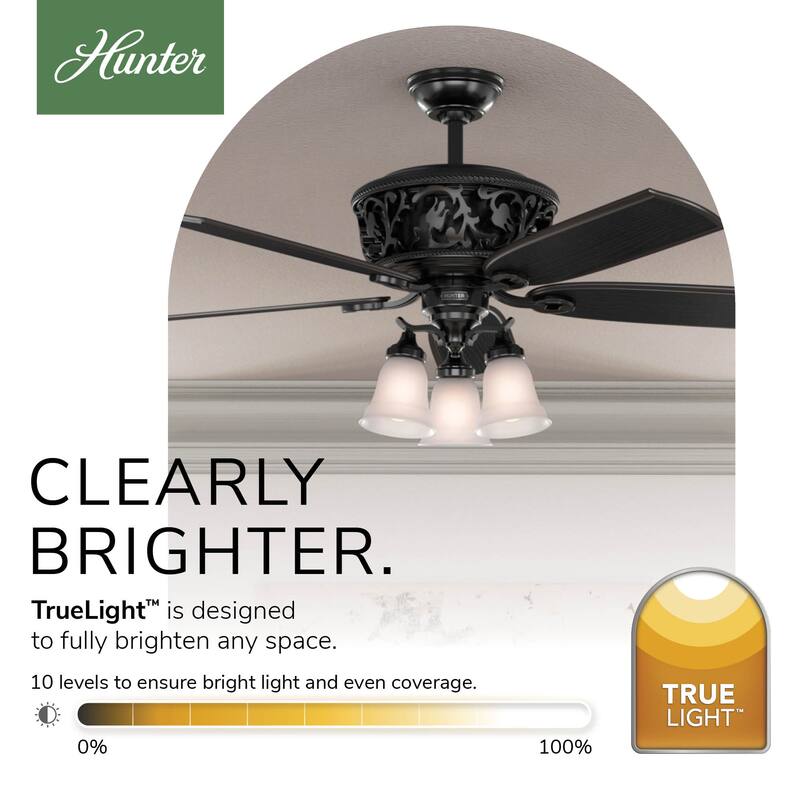 Hunter Fan Studio Series 52" Ceiling Fan with 4-Light LED Light Kit, Pull Chain - Timeless, Traditional