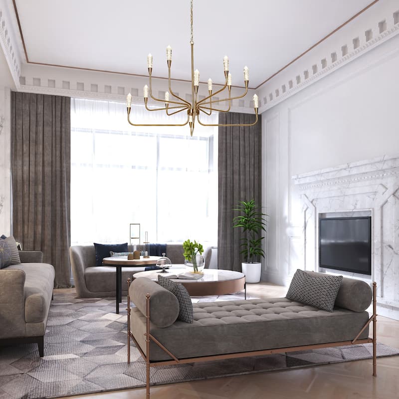 Modern 12-Light LED Gold Chandelier Lights for Living Dining Room - D41.5"xH28.7"