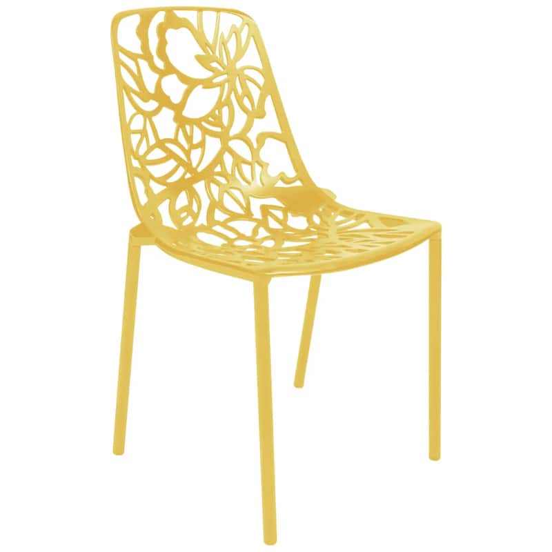 Devon Aluminum Floral Cutout Stackable Dining Chair for Dining Room, Patio, or Garden - Yellow