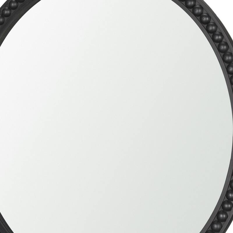HomeRoots 30" Black Solid Wood Beaded Round Framed Accent Mirror - 30.04 in. x 30.04 in. x 1.48 in.