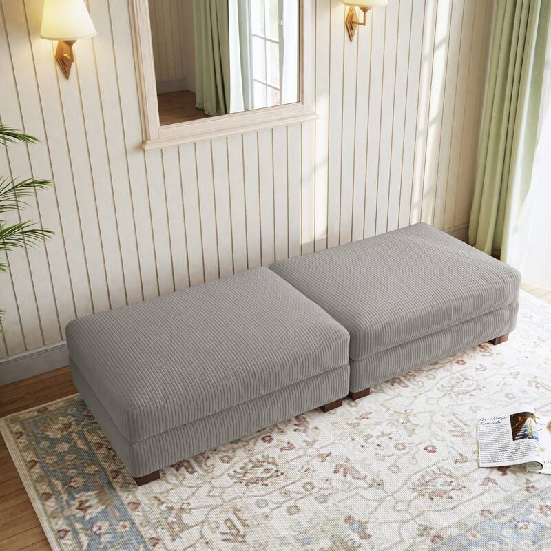 Corduroy Modern Ottoman with Wood Legs Set of 2