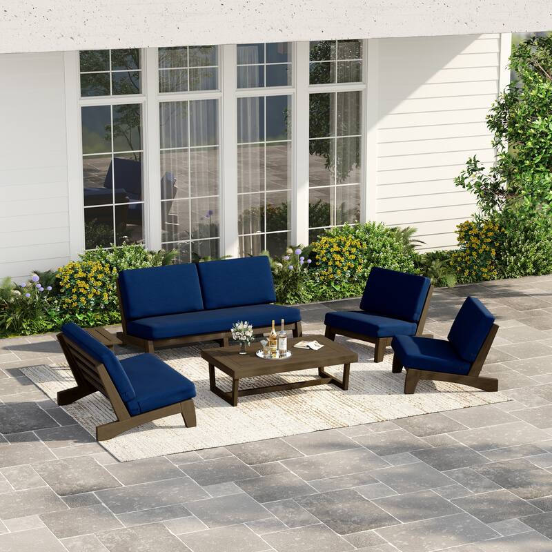 Casual Large Teak Outdoor Patio Conversation Set