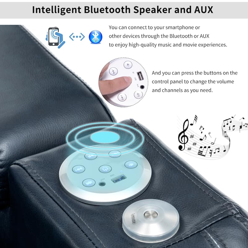 PU Leather Massage Chair with Cup Holder, Bluetooth Speaker and USB Ports Home Theater Recliner with Tray Table
