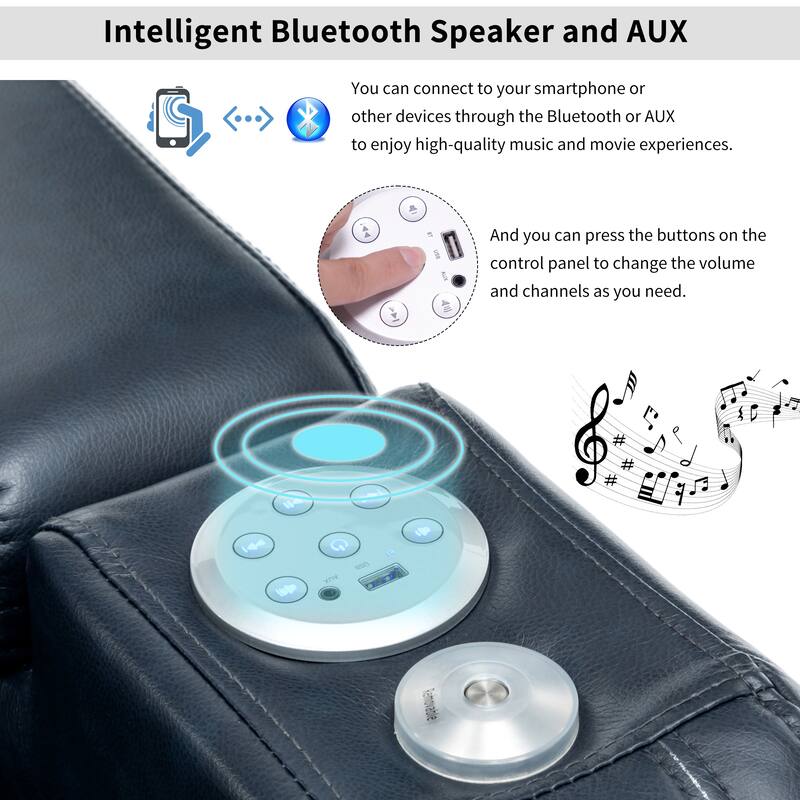 Power Recliner Individual Seat Home Theater Recliner with Cooling Cup Holder, Bluetooth Speaker, LED Lights, USB Ports