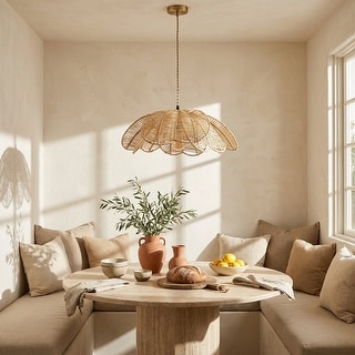 Boho Rattan Flower Pendant Light Coastal Hanging Fixture Light - 20" Wide