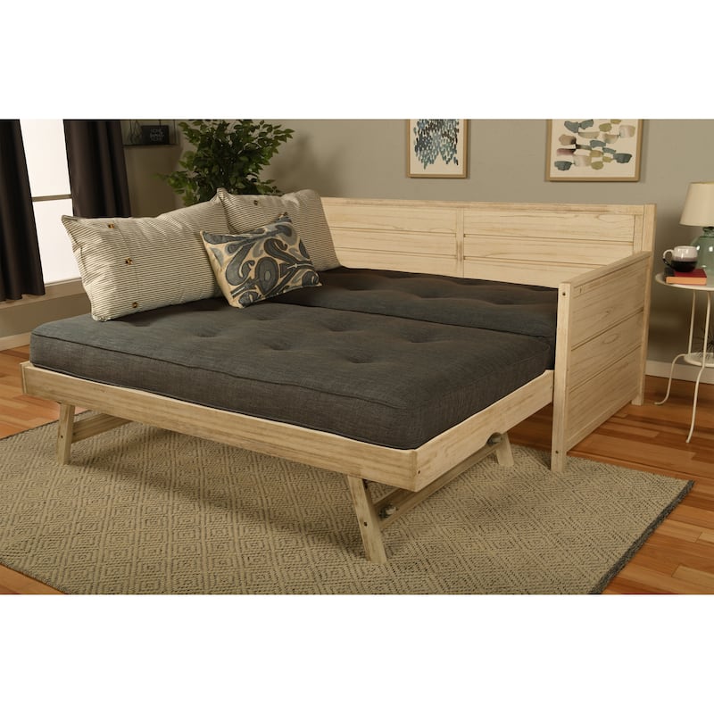 Somette Marisa Daybed with Pop Up Trundle in Weathered White with Mattresses