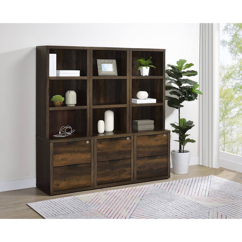 Westpark 3-Piece Wall Unit Bookcase Set With Usb - Dark Pine