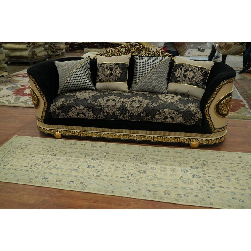 Earth Tone Wool Oushak Vegetable Dye Runner Rug, Floral Geometric Carpet - 9' 8'' X 2' 11''