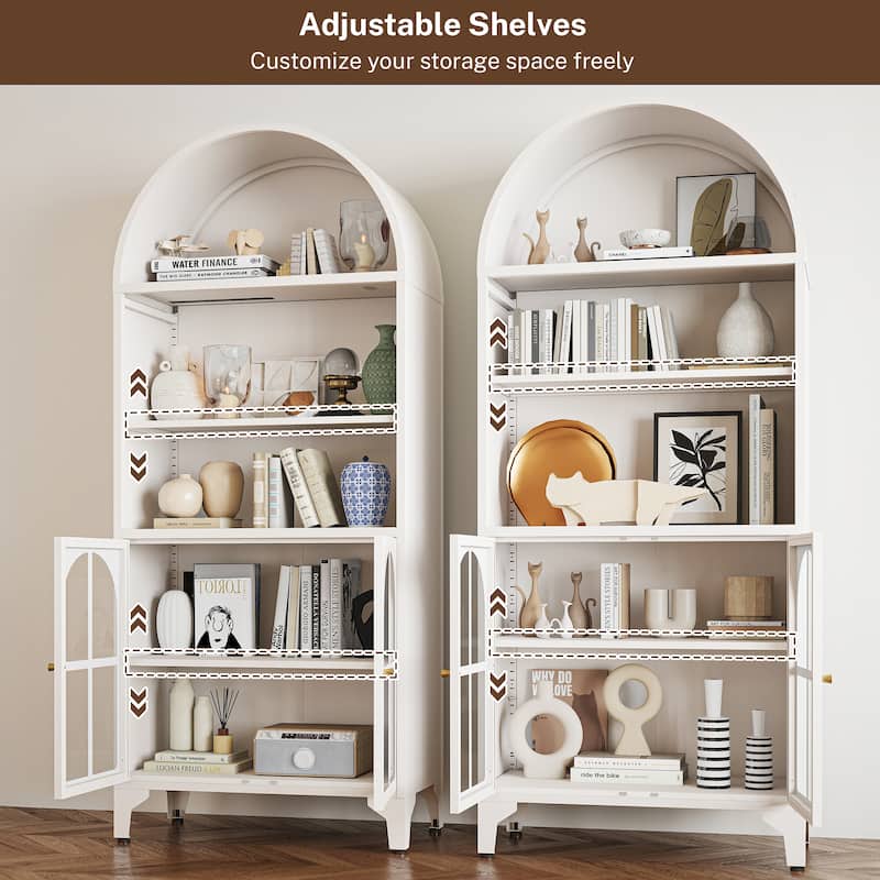 73.6-Inch Arched Metal Storage Display Cabinet with Adjustable Shelves