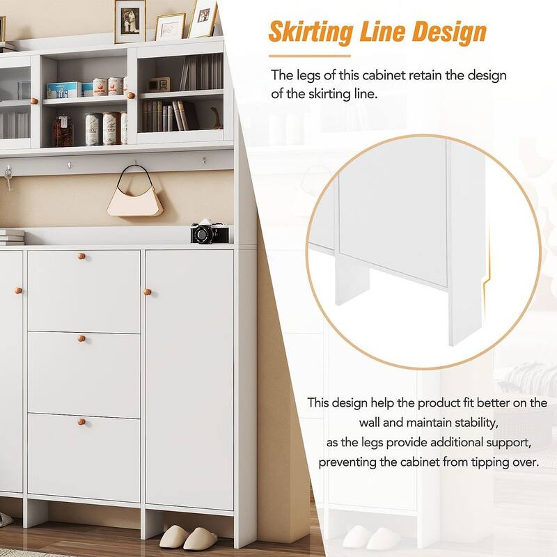 Hall Tree and Shoe Storage Bench with Flip Drawers and Doors