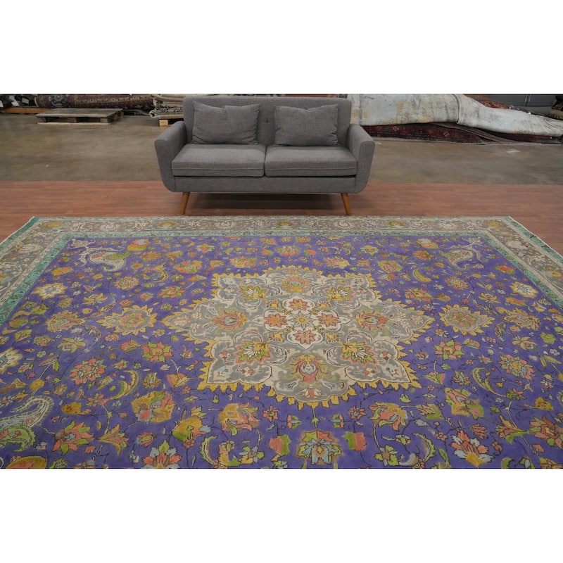 Hand Knotted Oriental 100% Wool Carpet Traditional Floral Purples Tabriz Area Rug - 12' 8'' X 9' 8''