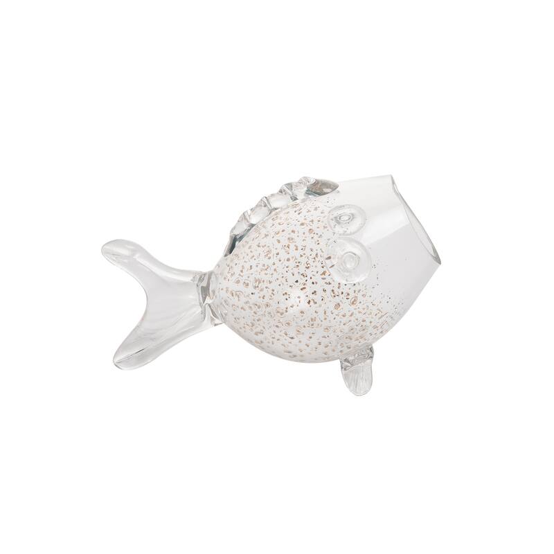 Gold Speck Glass Puffer Fish Vase Small Beach Coastal Flower Vase