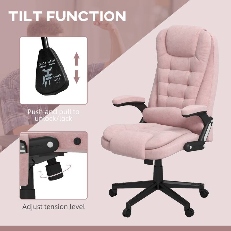 Pink Velvet 360° Swivel High Back Office Recliner with Vibration Massage, Lumbar Heating, Adjustable Height