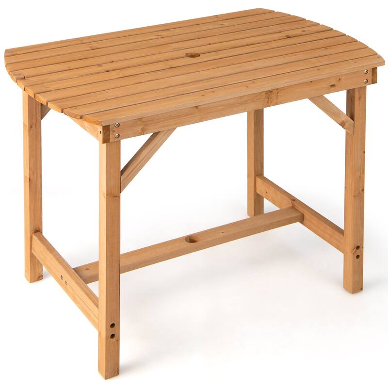 Gymax Outdoor Fir Wood Dining Table 1.5'' Umbrella Hole Yard Garden
