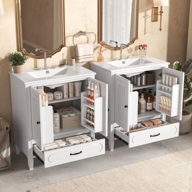 60" Bathroom Vanity with Double Sink Combo Set, 2 Cabinet with Door Organizers, 2 Drawers