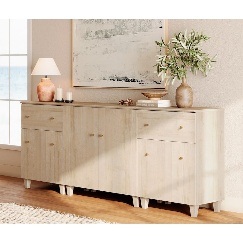 Wood Dresser with 2 Drawers and 3 Cabinets for Bedroom, 83" Wide