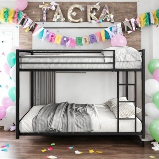 Full Over Full Metal Bunk Bed Frame With Safety Guard Rails,Easy Assembly Black