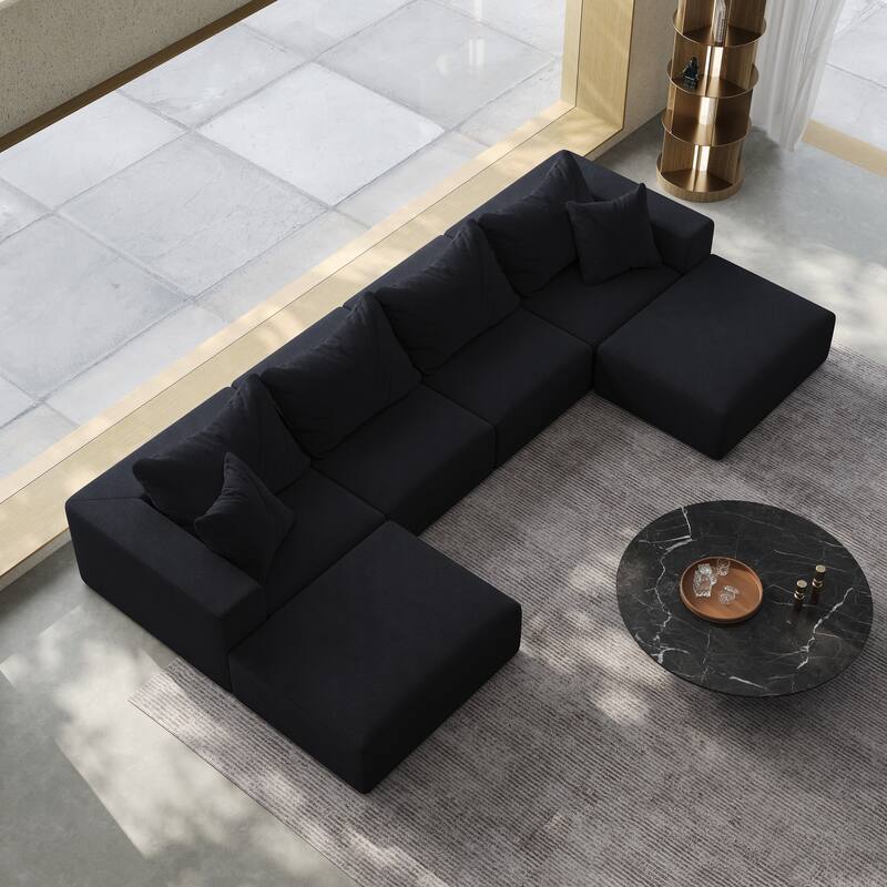 Modular L Shaped Sectional Sofa with Ottoman, Oversized Chenille Cloud Sofa, Upholstered 6 Seater Sofa with 6 Pillows