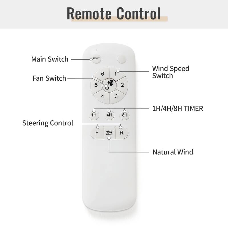 38'' Downrod Ceiling Fan No Light with Remote Reversible DC 6 Speeds Timer Fan