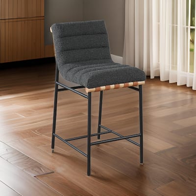 Kive 26 Inch Counter Height Stool Chair, Boucle Channel Tufted, Dark Gray