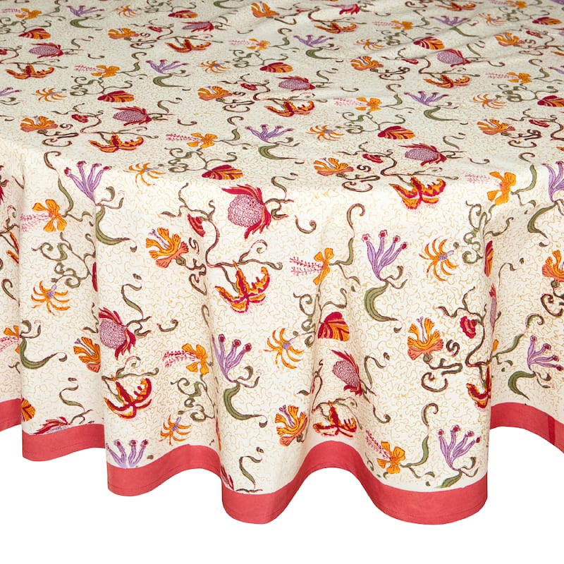 Couleur Nature Fleurs des Indes Tablecloth - 90" Round - Red/White