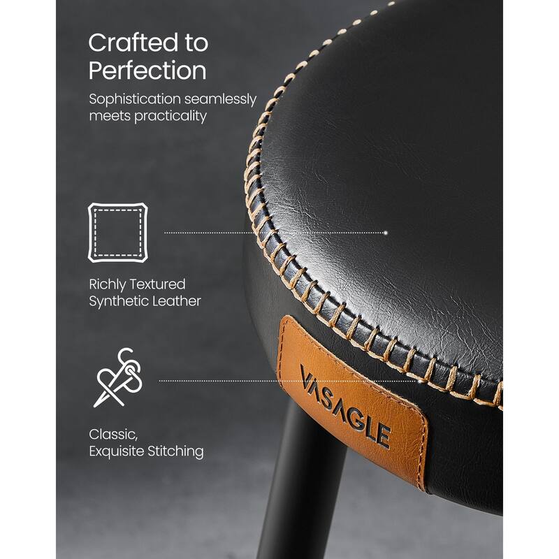 Mid-Century Modern Dining Stools, Synthetic Leather with Stitching - 20.3"D x 20.3"W x 30"H