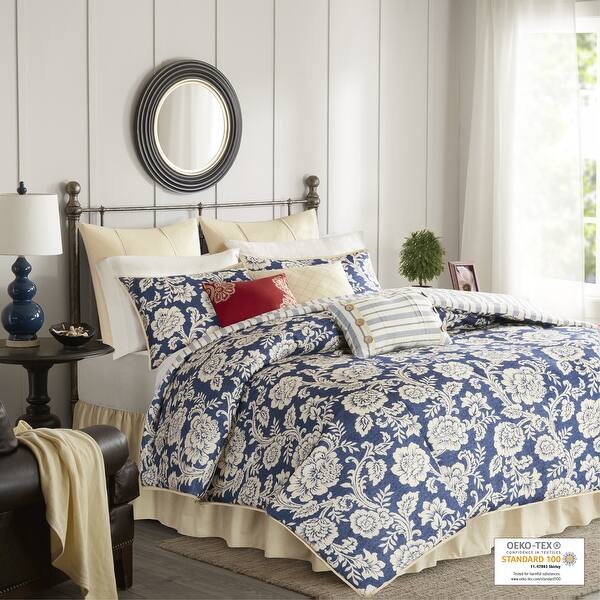 Shop Copper Grove Tetagouche Navy Cotton Twill Reversible 9 Piece Duvet Cover Set Overstock 21166553