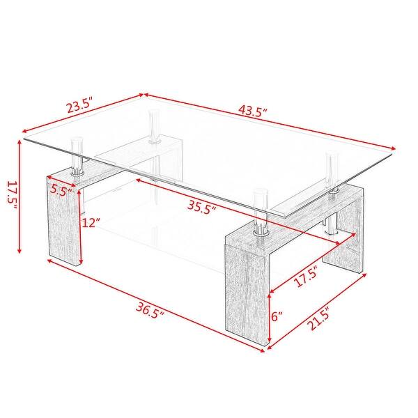 Costway Rectangular Tempered Glass Coffee Table w/Shelf Wood Living