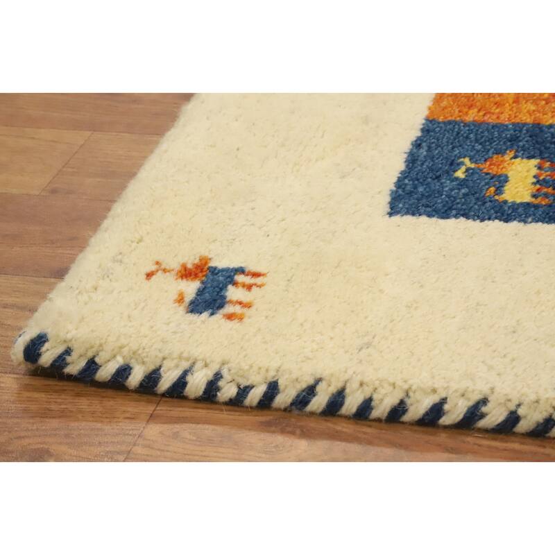 Hand Knotted Oriental 100% Wool Carpet Tribal Animal Pictorial Beige & Ivories Gabbeh Area Rug - 3' 1'' X 2' 0''