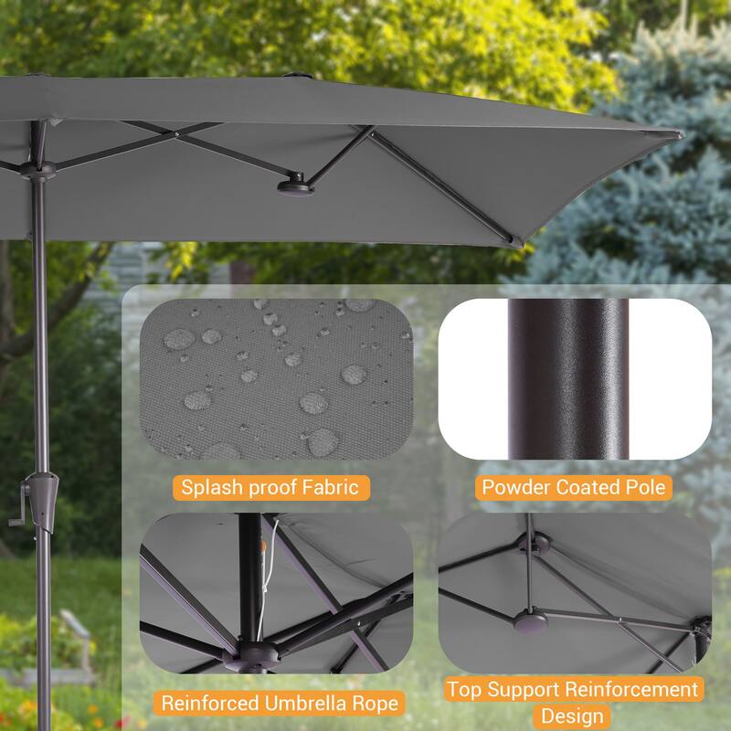 LIVOOSUN 10 x 6.5Ft Large Double-Sided Rectangular Outdoor Patio Market Umbrella with Crank, Gray