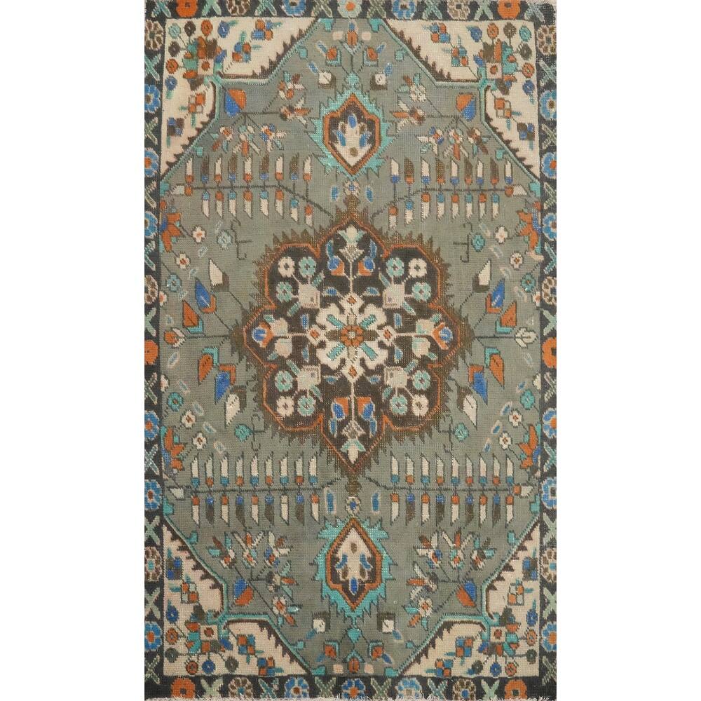 Hand Knotted Oriental 100% Wool Carpet Traditional Medallion Green Tabriz Area Rug - 4' 9'' X 3' 1''