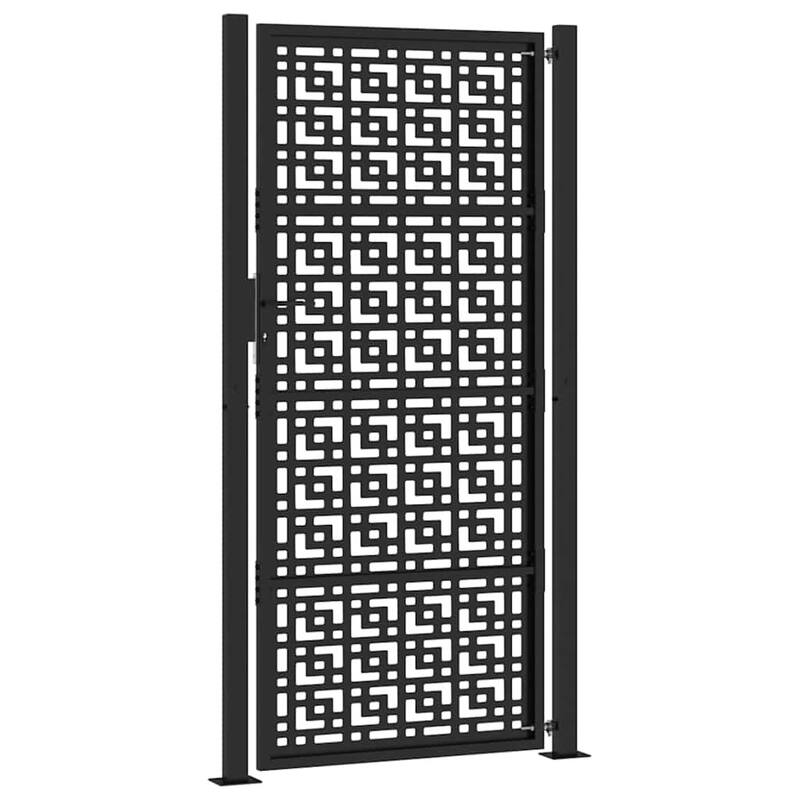 vidaXL Garden Gate Black Steel Leaf Design