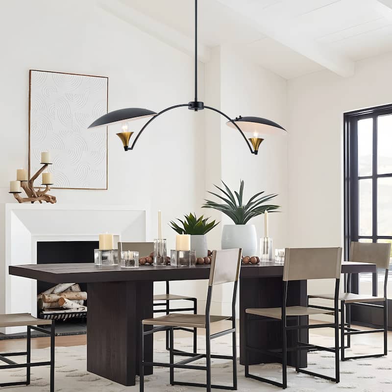 Starsky 2-Light Modern Black&Gold Linear Pendant Light for Kitchen Island - Black