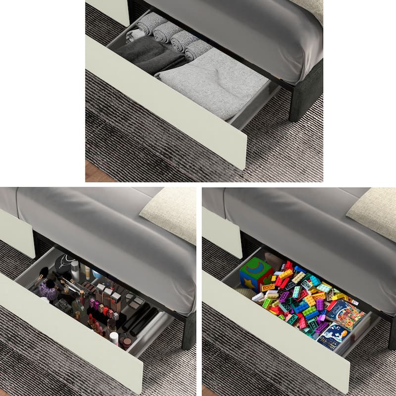 Roseville Queen Sized Upholstered Platform Bed with Drawers Christopher Knight Home