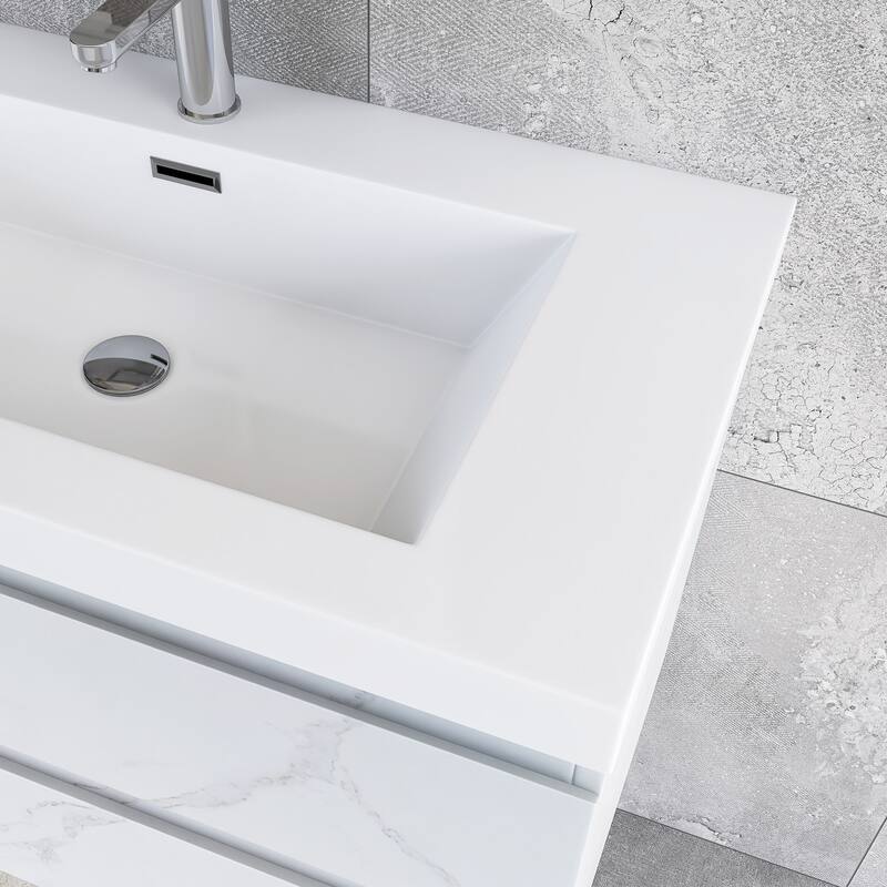 Floating Bathroom Vanity Integrated White Resin Sink