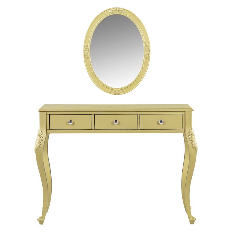 Luxury Makeup Vanity Desk with Oval Mirror,3-Drawer Dressing Table