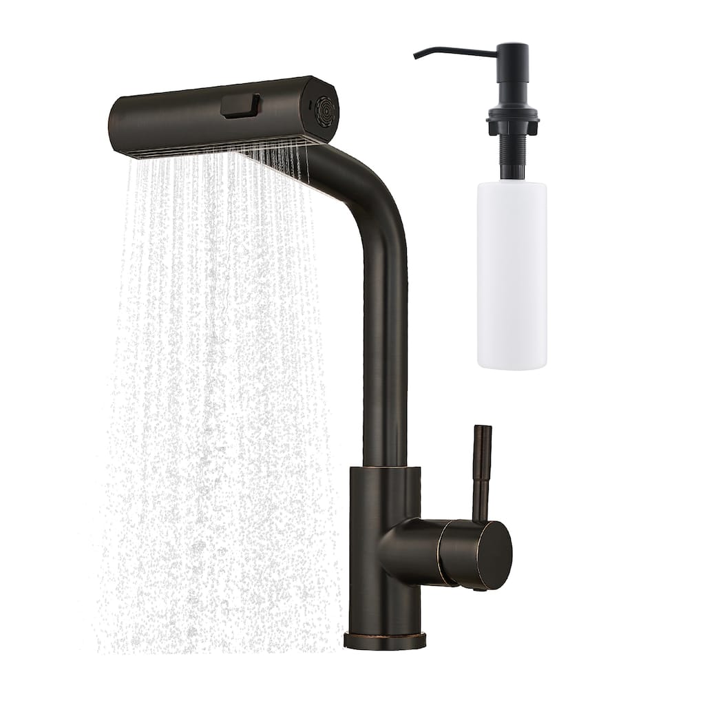 Waterfall Single Hole Kitchen Faucets with Soap Dispenser, Pull Down Sprayer and cUPC Supply Lines