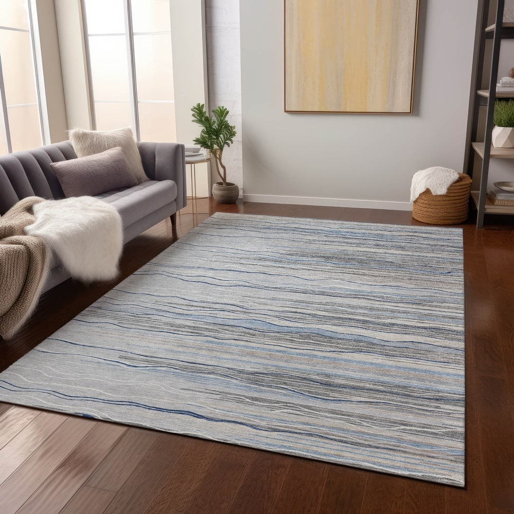Machine Washable Indoor/ Outdoor Modern Stripe Chantille Rug