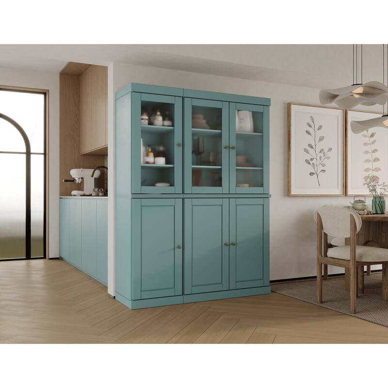 Palace Imports 100% Solid Wood 48.5" Pantry China Cabinet with Frosted Glass, Solid Wood Doors and 2-Drawers - Aqua