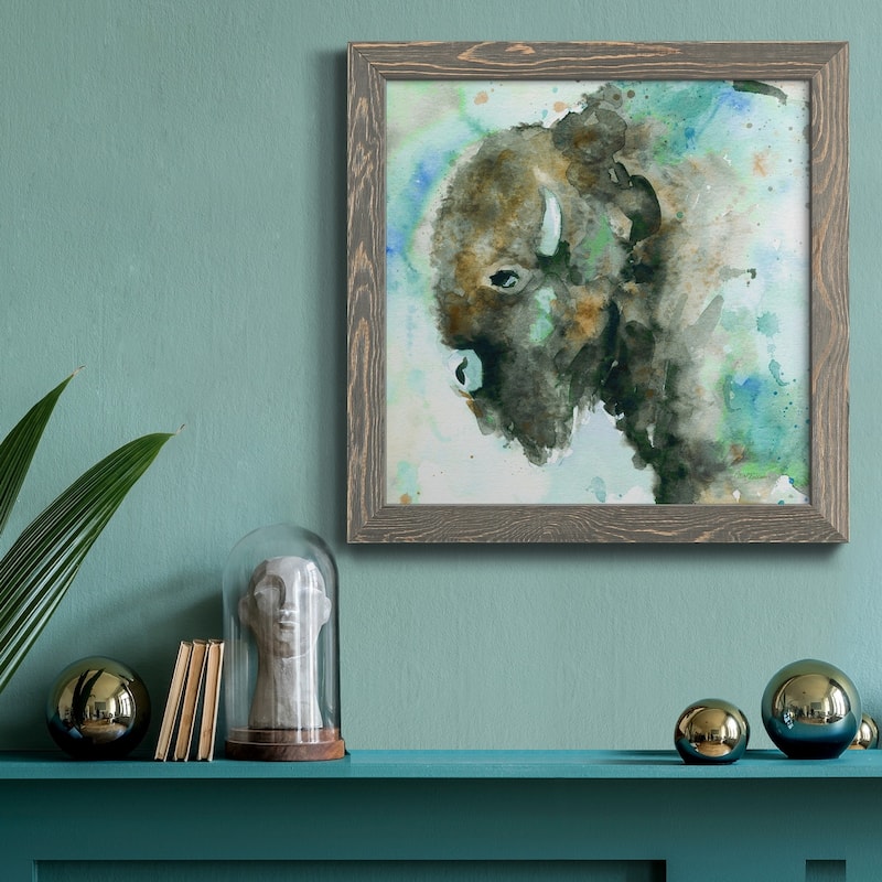 Buffalo On Blue-Premium Framed Canvas - Ready to Hang