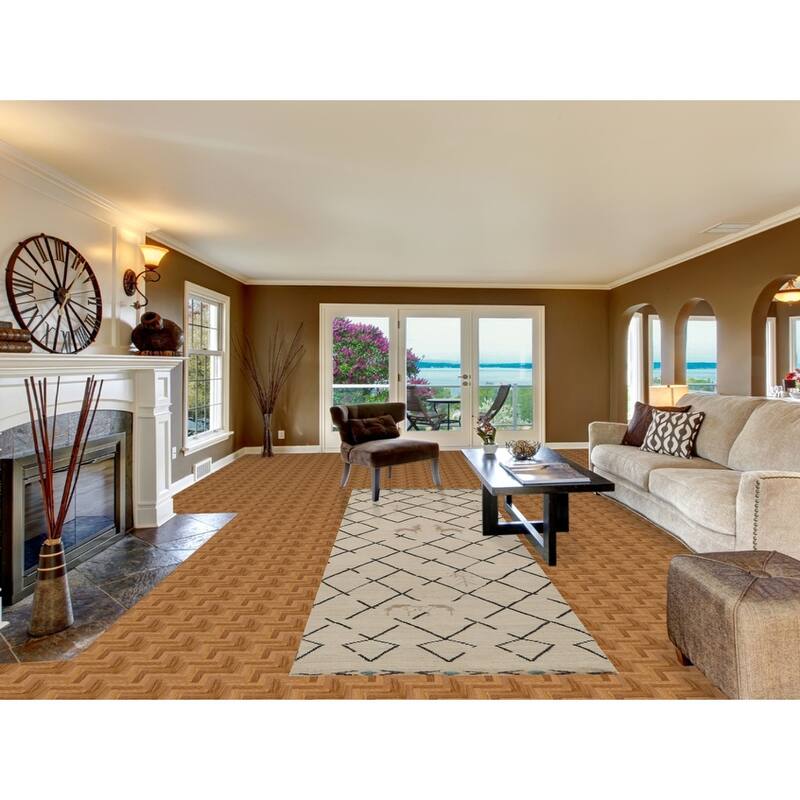 Hand Knotted Oriental 100% Wool Carpet Modern All-Over Beige & Ivories Moroccan Runner Rug - 13' 3'' X 3' 10''